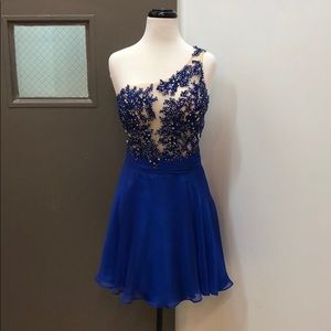 Elegant One Shoulder Royal Blue Dress XL